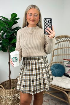 Details: Plaid design skort - fitted at waist- pleated bottom- exposed side zipper- button closure Content-60% Cotton, 40% Polyester-Lining 100% PolyesterSize + Fit - Model is 5'4" and is wearing a size Medium- Measurements from a size Small - Full length: 16.5"- Hips: 40"- Waist: 28" Plaid Skort, Plaid Design, Side Zipper, Final Sale, Fitness Models, Full Length, Plaid, Size Medium, Zipper