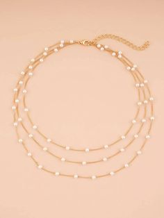 Style:Glamorous \nDetails:Pearls \nGender:Women \nMaterial:Plastic \nColor:Yellow Gold \n Silver Layered Necklace, Gifts For Women Birthday, Women Birthday Gifts, Pearl Necklace Gold, Trendy Fashion Accessories, Gold N, Pearl Decor, Pearl Jewelry Necklace, Friend Gifts