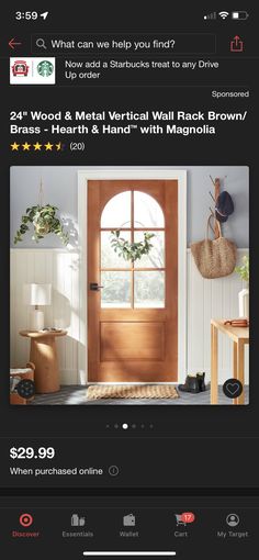 a screen shot of a door with the words wood and metal wall rack brown on it