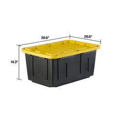 a large plastic storage box with measurements