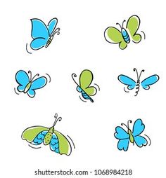 a collection of different colored butterflies on a white background