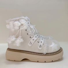 White Closed Toe Winter Boots, Gothic Punk Fashion, Kawaii Store, Star Child, Streamer Dr, Girly Outfit, Dr Shoes, Star Boots, Kawaii Shoes