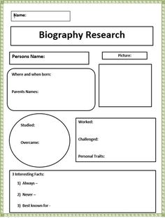 a worksheet with the words, name and page numbers for children's research