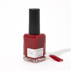 No. 17: Cherry RedA rich, deep red with subtle dark cherry undertones, worn in and out of office. A classy and subtle reminder to own your confidence.Formulated with your well-being in mind, our non-toxic polishes have a range of timeless colors, Sundays' polishes have the perfect bottle shape for grip and a professional-grade flat brush for precise swipes. 10-free, non-toxic formula, vegan, cruelty-free long-lasting, professional grade bottle shape and brush is optimized for precise and quick application and comforatble grip Opaque gloss finish made in NY Does NOT include: TPHP, dibutyl phthalate, toluene, xylene, ethyl tosylamide, camphor, formaldehyde, formaldehyde resin, parabens, and tert-butyl hydroperoxide. Dark Red Nail Polish, Nail Polish White, Nontoxic Nail Polish, Hand Health, Grapefruit Essential Oil, Red Nail Polish, Long Lasting Nails, Out Of Office, Red Nail