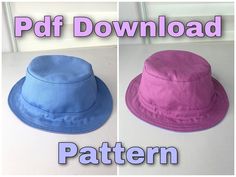 two hats with different colors and sizes on them, one blue and the other pink