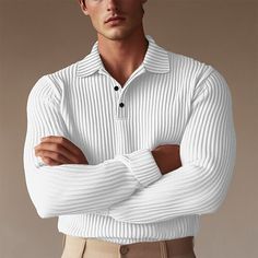 Season:Fall,Spring; Fabric:Knit,Rib Fabrics; Sleeve Length:Long Sleeve; Gender:Men's; Style:Basic,Formal,Muscle,Warm; Tops Type:Polo Shirts,Golf Polos Shirts; Occasion:Formal,Active,Club,Work,Casual,Holiday; Pattern:Solid Color; Design:Buttons; Neckline:Ribbed Polo Collar; Listing Date:09/20/2024; Bust:null; Length:null; Knit Style:Ribbed White Collared Sweater With Buttons, Collared Sweater With Button Closure, White Collared Ribbed Sweater, Collared Ribbed Cotton Sweater, White Knit Collared Top, Solid Ribbed Collared Sweater, Solid Collared Ribbed Sweater, White Knit Button-up Top, Collared Knit Tops With Buttons