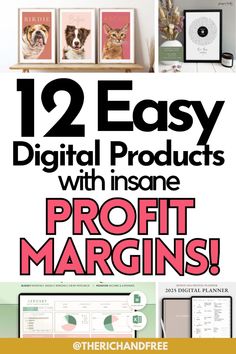 the cover of 12 easy digital products with insuret profits and pricings, including posters