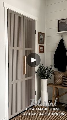 the inside of a house with white walls and wood trimmings on the doors