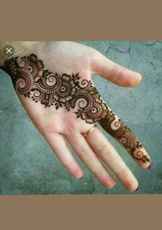 the hand is decorated with henna designs