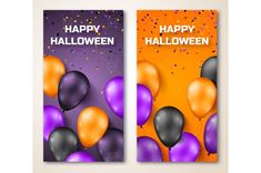 two vertical banners with balloons and confetti on them for halloween or any other time of the year