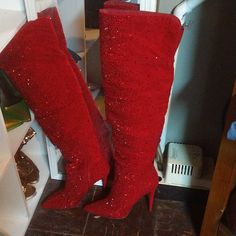 Red Rhinestone Thigh High Boots Size 10 By Jessica Simpson. Excellent Condition Pointed Toe Rhinestone Thigh High Boots, Jessica Simpson Shoes, Red Rhinestone, Thigh High Boots, Thigh High, Jessica Simpson, Thigh Highs, High Boots, Bootie Boots