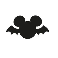 a black and white image of mickey mouse's head with bats on it, in the shape of a bat