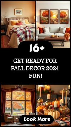 a collage of photos with candles and fall decorations