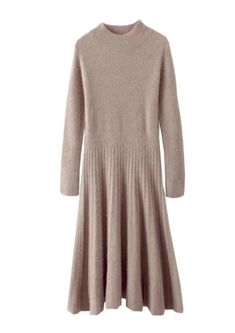 Material: 100% Wool Embrace winter elegance with our Merino Wool Long Dress. Crafted from the finest merino wool, this dress offers luxurious comfort and a cozy feel. The long length adds a touch of sophistication, making it a perfect choice for colder seasons. Whether you're attending a special event or seeking a chic layer for everyday wear, the Merino Wool Long Dress effortlessly combines warmth with timeless style, creating a versatile and fashion-forward wardrobe staple. Care: Dry Cleaning: Fitted Beige Long Sleeve Dress For Winter, Fitted Long Sleeve Beige Dress For Winter, Elegant Beige Midi Dress For Winter, Classic A-line Winter Dress, Winter Cashmere Midi Dress, Classic Beige Midi Dress For Fall, Beige Knee-length Midi Dress For Winter, Winter Formal Wool Midi Dress, Formal Winter Wool Midi Dress