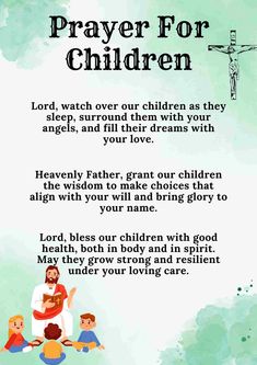 a prayer for children with an image of jesus on the cross