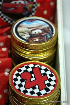 cars themed birthday party favors in a box