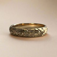 Hawaiian Makana Ring with Hibiscus and Old English Engraving Hawaiian Rings, Hawaiian Heirloom Jewelry, Barrel Ring, Barrel Rings, Heirlooms Jewelry, Jewelry Catalog, English Design, Jewelry Lookbook, Ring Pendant Necklace