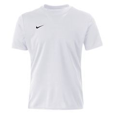 a white t - shirt with a black nike logo on the chest