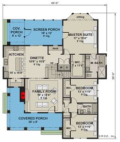 the floor plan for a home with two master suites and an attached kitchen area,