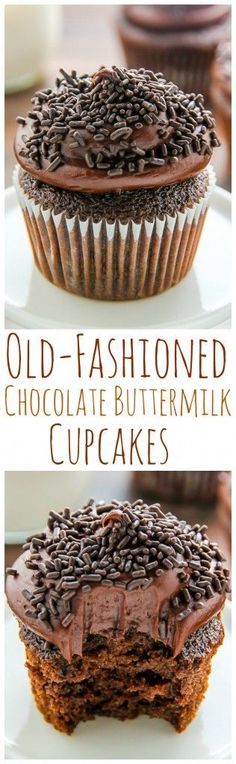 chocolate buttermilk cupcakes with frosting and sprinkles on top