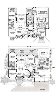 two story house plans with an open floor plan for the first and second floors,