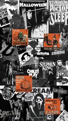 a collage of halloween posters and stickers