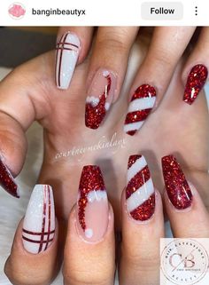 Christmas Nail Art Easy, December Nails, Red Christmas Nails, Makijaż Smokey Eye