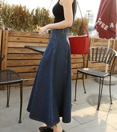 Olivia Mark - Winter Vintage High-Waisted Denim Skirt A-Line Denim Midi Skirt Long Skirt Long Skirts Denim, Casual Full-length Stretch Denim Skirt, Casual High Waist Denim Blue Maxi Skirt, High Waist Stretch Denim Skirt In Denim Blue, Casual High Waist Dark Wash Maxi Skirt, Casual Long Stretch Denim Skirt, Casual Stretch Long Denim Skirt, High Waist Dark Wash Denim Skirt, Full Length Non-stretch Denim Blue Denim Skirt