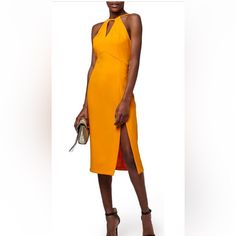 As Seen On Maria Menounos, This New With Tags Topshop Dress Is Absolutely Stunning! A Strappy Bodice With A Keyhole And A Side-Split Skirt, Midi-Length. Hidden Back Zip Closure And Lined Bodice. Color Is Called Marigold And Is A Bright Yellow/Orange. Bring On Summer! 96% Polyester, 4% Elastane. Measures Approx 43 1/2” In Length From Top Of Shoulder. Machine Wash Cold, Line Dry. New With Tags And Never Worn. In New Condition With No Rips, Tears Or Stains. Smoke Free Home. Spring Knee-length Midi Dress With Split Design, Chic Midi Dress With Split Design For Night Out, Elegant Sleeveless Midi Dress With Split Design, Chic Fitted Midi Dress With Split Design, Chic Midi Dress With Split Design, Midi Party Dress With Split Design, Midi Length Dress With Split Design For Date Night, Elegant Knee-length Dress With Split Design, Chic Dress With Split Design For Date Night