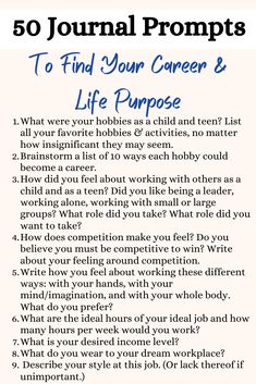 Journal Prompts For Self Discovery Career, Discovering Your Passion, Passion Ideas Inspiration, Journal Prompts To Find Your Passion, Journal Prompts For Career Goals, Journal Prompt For Career, Journal Prompts For Finding Purpose, Journaling For Success, Job Journal Prompts