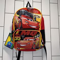 New Disney Pixar Cars Lightning Mcqueen Backpack & Lunch Bag. Great For Back To School Only 5 Available Lightning Mcqueen Backpack, Back To School Backpack For Disney Fan Events, Red Disney Style Backpack For Disney Trips, Disney School Bag In Red, Disney Red School Bag, Red Disney School Bags, Disney World Backpack, Batman Backpack, Mickey Mouse Purse