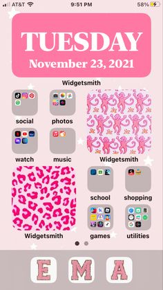 a pink and white poster with different types of items in the shape of animals on it