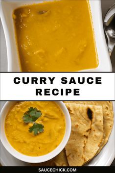 curry sauce recipe on a plate with tortillas and pita bread in the background