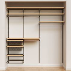 an empty closet with shelves and drawers