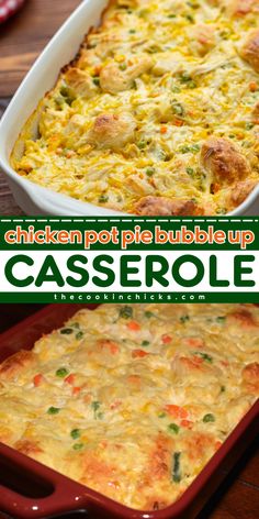 This Chicken Pot Pie Bubble Up Casserole is a yummy comfort food that you can't resist. It's so tasty and packed with flavor that will make everyone want more. This main dish, casserole recipe, is the level-up version of your classic pot pie. It's easy to prepare, and it is just so perfect for a quick weeknight dinner! Dinner With Shredded Chicken, Bubble Up Casserole, Dinner Noodles, Chicken Pot Pie Casserole, Yummy Casserole Recipes, Mixed Veggies, Bubble Up