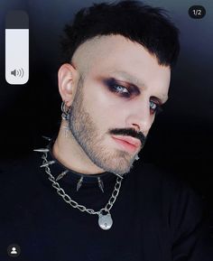 Spooky Makeup Men, Mens Gothic Makeup, Grunge Makeup Men, Men Goth Makeup, Cowboy Moustache, Mens Goth Makeup, Gothic Makeup Men, Male Eye Makeup, Trad Goth Makeup Men