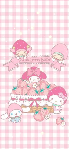 hello kitty wallpaper with pink and white checkered background