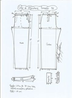 a drawing of a skirt with measurements for the bottom and side zippers on it