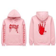 Features Material: 65% Cotton / 35% Polyester Fabric features: Lightweight, thickness, soft, comfortable and good air permeability. Style: Long sleeve hoodie Design: Revenge printed in the front and XXXTENTACION on each sleeve Care Instructions: Machine/Hand wash Occasion: Casual wear, outdoor wear, sports wear. Size Chart Size Length Bust S 26.38'' 38.58'' M 27.17'' 40.94'' L 27.95'' 43.31'' XL 28.74'' 45.67'' XXL 29.53'' 48.03'' XXXL 30.31'' 50.39'' Note: Manual Measurement, ±0.8'' error is no Red Band Merch Sweatshirt For Streetwear, Trendy Red Hoodie With Letter Print, Red Long Sleeve Hoodie For Streetwear, Stretch Graphic Print Hoodie For Streetwear, Red Stretch Hooded Sweatshirt, Red Graphic Print Long Sleeve Hoodie, Red Stretch Hoodie With Hood, Red Stretch Hoodie, Red Stretch Hooded Hoodie