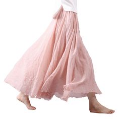 Vintage Cotton Linen Maxi Skirt Price: 64.00 & FREE Shipping #dreamcatcherjewelry #nativeamericanwoman#boholuxe #gypsystyle #spiritualawakening #meditations Travel Skirt, Pink Maxi Skirt, Beige Boho, Bohemian Maxi, Pink Maxi, Loose Fitting Dresses