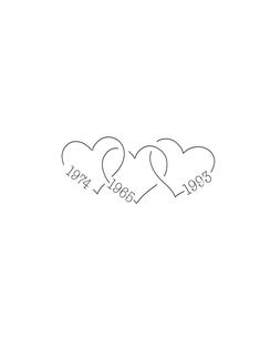 three hearts are drawn in the shape of an i love you sign on a white background