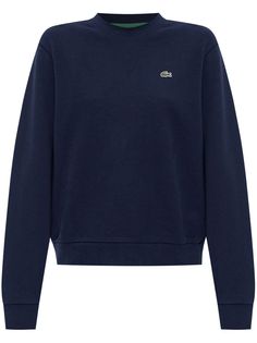 navy blue cotton blend fleece texture crew neck long sleeves appliqué logo straight hem ribbed trim Classic Crew Neck Sweats For Fall, Navy Sweatshirt For Loungewear, Navy Relaxed Fit Sweatshirt With Ribbed Cuffs, Navy Sweatshirt With Ribbed Cuffs And Relaxed Fit, Navy Athleisure Sweatshirt With Ribbed Cuffs, Navy Sporty Sweatshirt For Fall, Casual Long Sleeve Sweater With Embroidered Logo, Sporty Navy Sweatshirt For Fall, Long Sleeve Tops With Logo For Loungewear