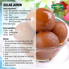 an image of gulab jamun in a bowl on a plate with instructions for how to make it