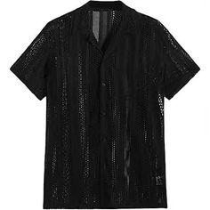 Season:Summer; Fabric:Polyester; Sleeve Length:Short Sleeve; Look After Me:Washable,Wet and Dry Cleaning; Gender:Men's; Style:Comfortable,Fashion,Casual; Tops Type:Shirt,Summer Shirt,Mesh Shirt,Sheer Shirt,Sheer Blouse; Occasion:Vacation,Hawaiian,Streetwear,Casual Daily,Holiday; Pattern:Plain; Design:Hole; Neckline:Camp Collar; Front page:FF; Listing Date:06/12/2024; Bust:; Length:; Shoulder Width:; Sleeve: Dirndl Outfit, Black Sheer Blouse, Summer Streetwear, Mesh Shirt, Club Tops, Sheer Shirt, Mini Robes, Party Tops, Knit Shorts