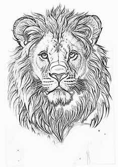 a black and white drawing of a lion's face