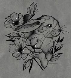 a drawing of a rabbit with flowers on it's back and the words, i love