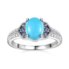 Buy Sleeping Beauty Turquoise and Multi Gemstone Ring in Platinum Over Sterling Silver (Size 8.0) 2.00 ctw at ShopLC. Multi Gemstone Ring, Blue Tanzanite, Sleeping Beauty Turquoise, Color Contrast, Natural Turquoise, Gemstone Ring, Solitaire Ring, Statement Ring, Statement Rings