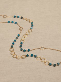 Blue Apatite & Chain Long Necklace | Aureus + Argent | Banana Republic Boho Jewellery Necklaces, Apatite Necklace, Wire Jewelry Tutorial, Beads Bracelet Design, Long Beaded Necklace, Necklace Craft, Blue Apatite, Unique Jewelry Designs, Women's Jewelry And Accessories