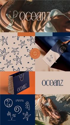 several different types of clothing and accessories with the words oceanz on top of them