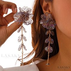 Lasaky - Fun and Feminine Scallop Flower Tassel Earrings for Any Occasion Gray Earrings, Y2k Jewelry, Orange Earrings, Acrylic Flowers, Long Pendant, Colorful Boho, Blue Earrings, Flower Necklace, Pendant Earrings